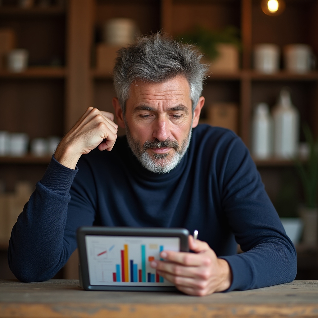 Österreichische Unternehmerin analysiert Daten am Laptop